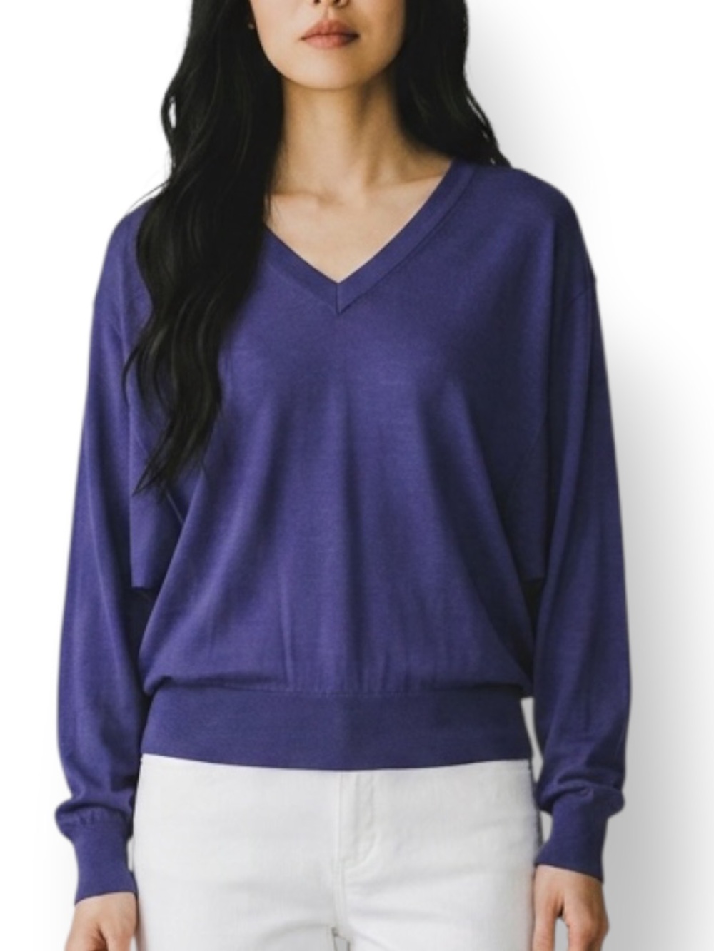4/$20 Rhymes Vintage 80s Purple Batwing Dolman Sleeve V-Neck Sweater Medium